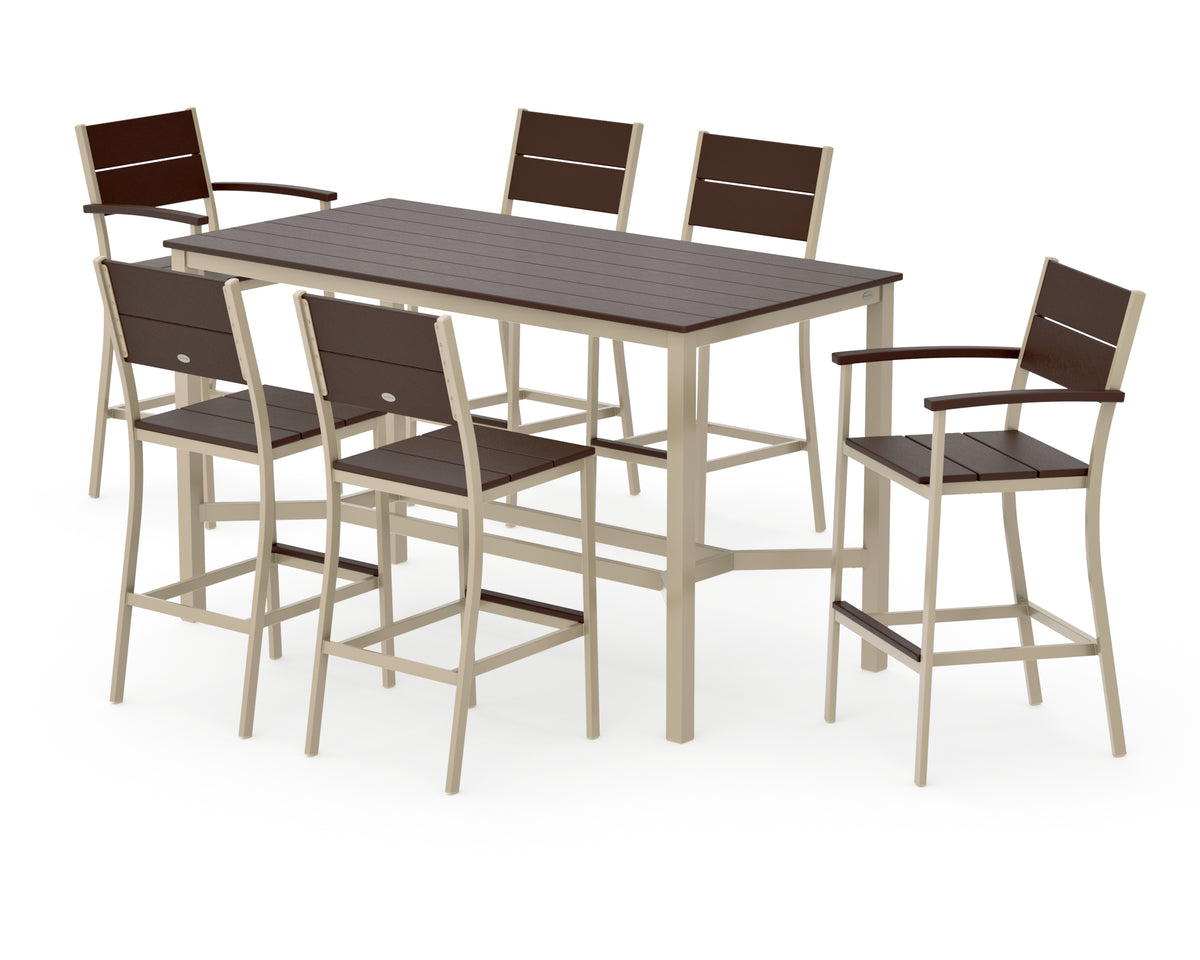 POLYWOOD Main Street 7-Piece Bar Set in Sand / Mahogany