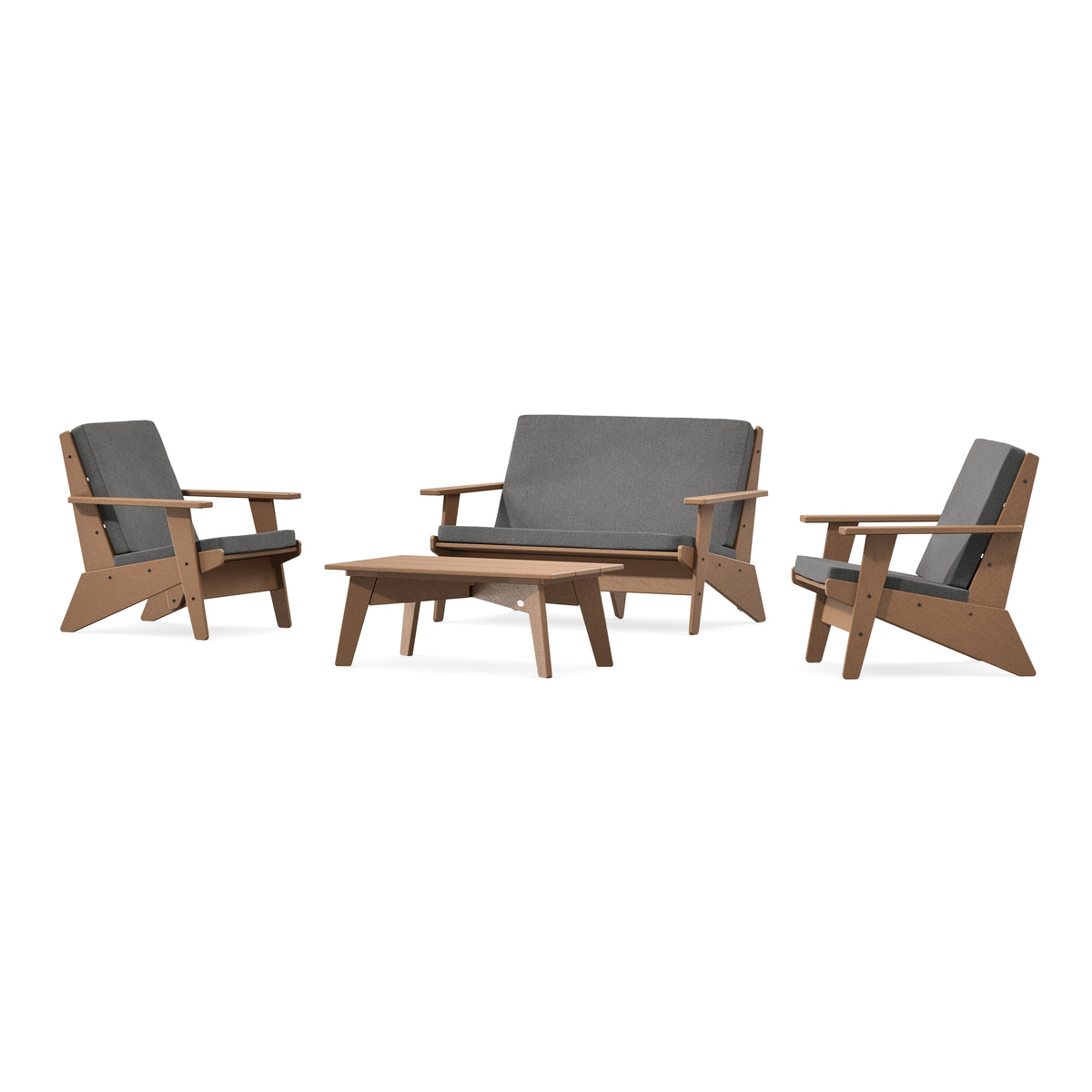 POLYWOOD Riviera Modern Lounge 4-Piece Set in Teak