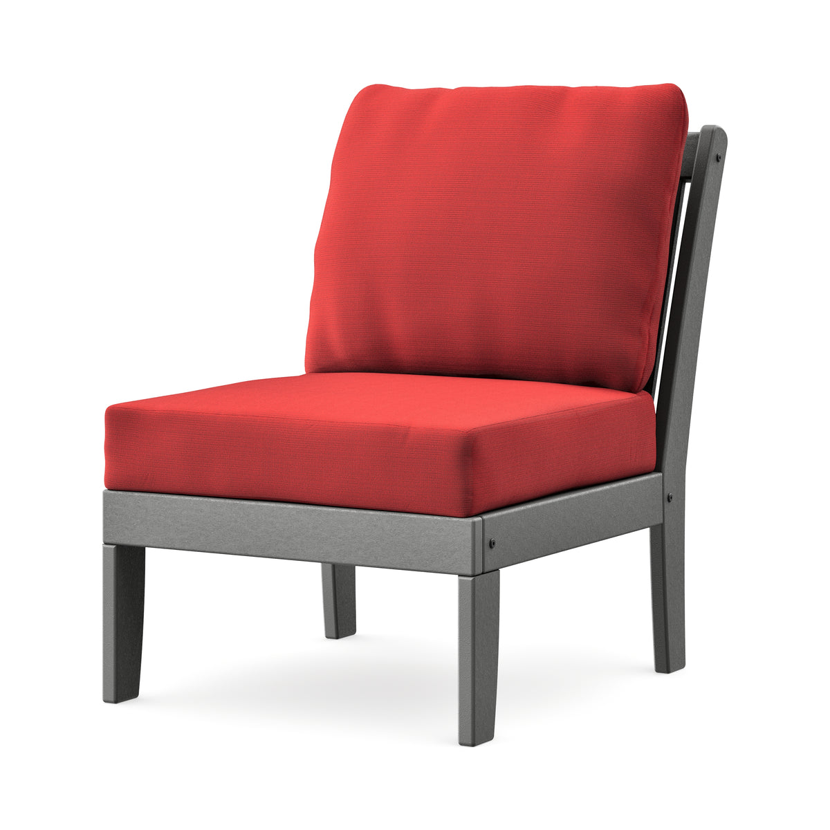 POLYWOOD Braxton Modular Armless Chair in Slate Grey / Crimson Linen