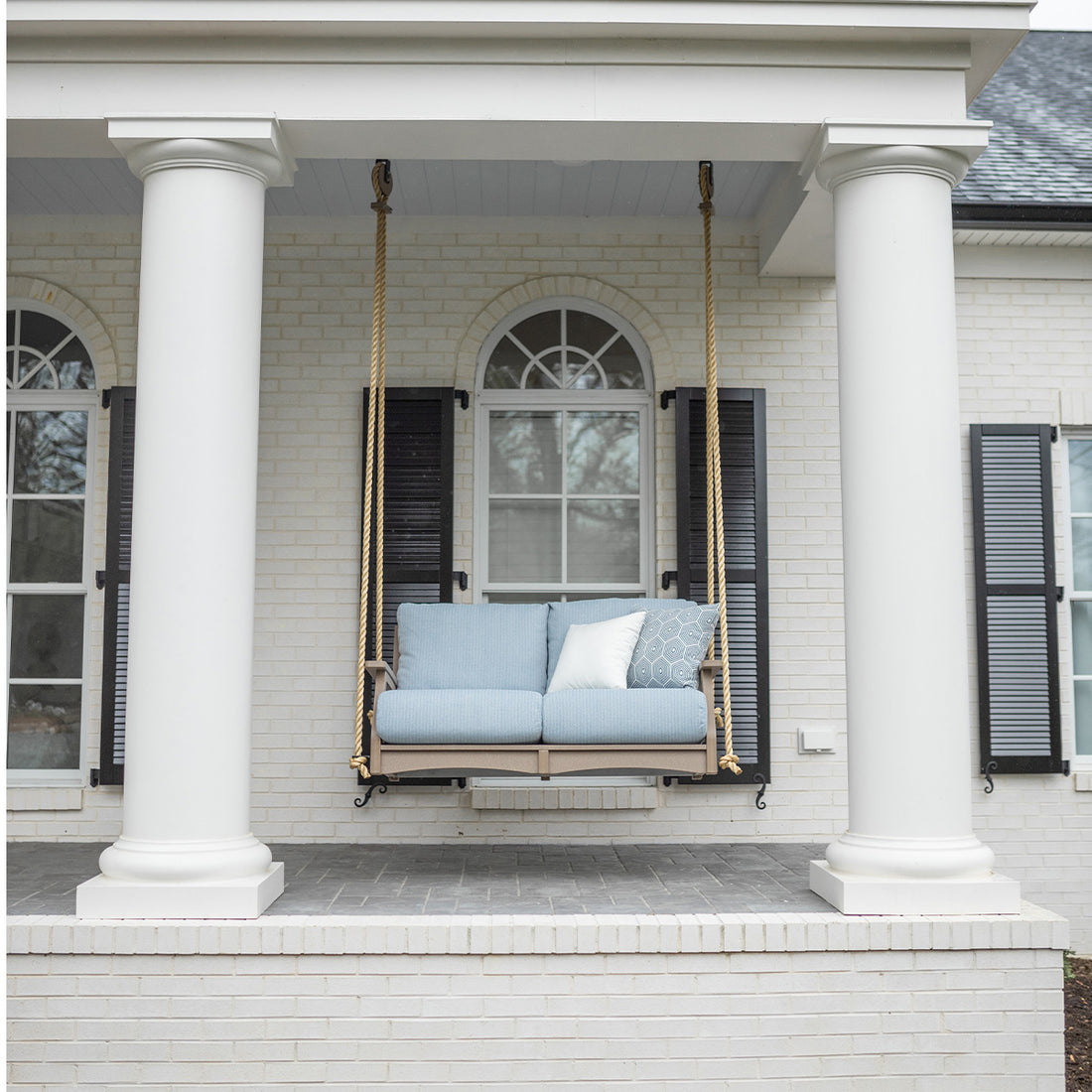 Berlin Gardens Classic Terrace Loveseat Swing, lifestyle photo 1