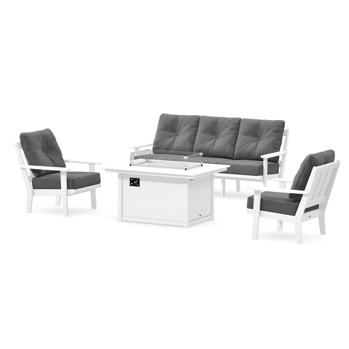 POLYWOOD Oxford Deep Seating Fire Pit Table Set in White