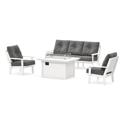 POLYWOOD Oxford Deep Seating Fire Pit Table Set in White