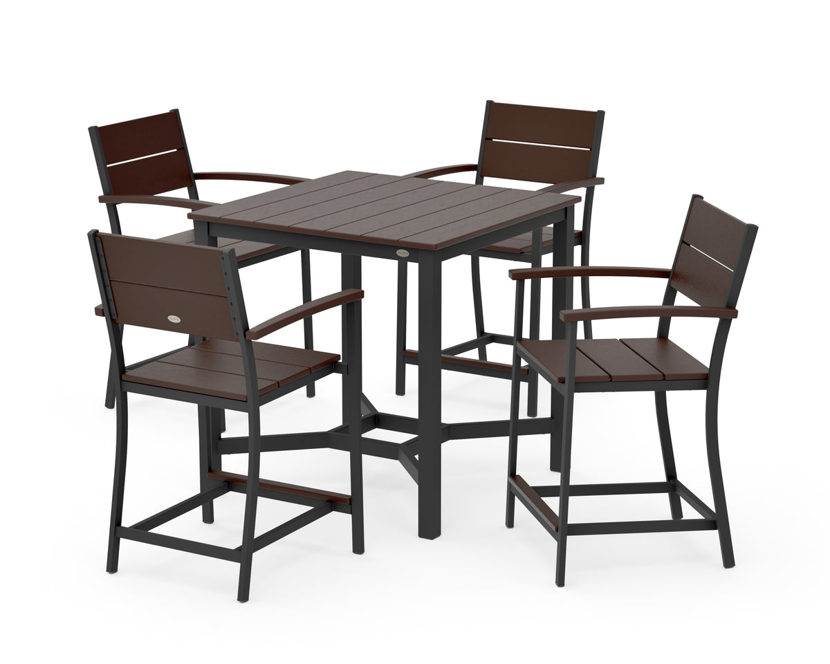 POLYWOOD Main Street 5-Piece Counter Set in Black / Mahogany