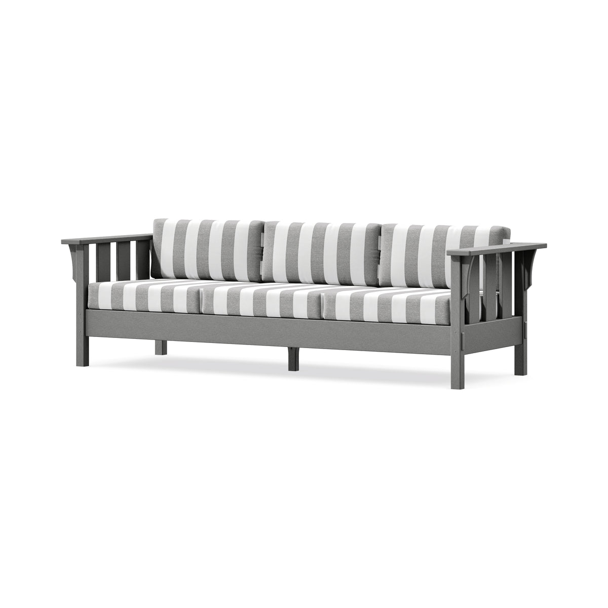 POLYWOOD Acadia Deep Seating Sofa in Slate Grey / Cabana Stripe Grey Mist
