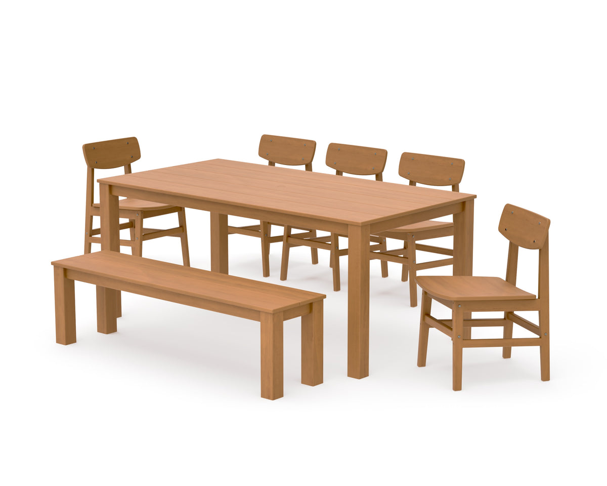 POLYWOOD Modern Studio Urban Chair 7-Piece Parsons Dining Set with Bench in Natural