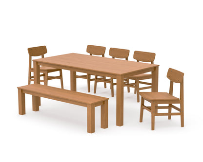 POLYWOOD Modern Studio Urban Chair 7-Piece Parsons Dining Set with Bench in Natural