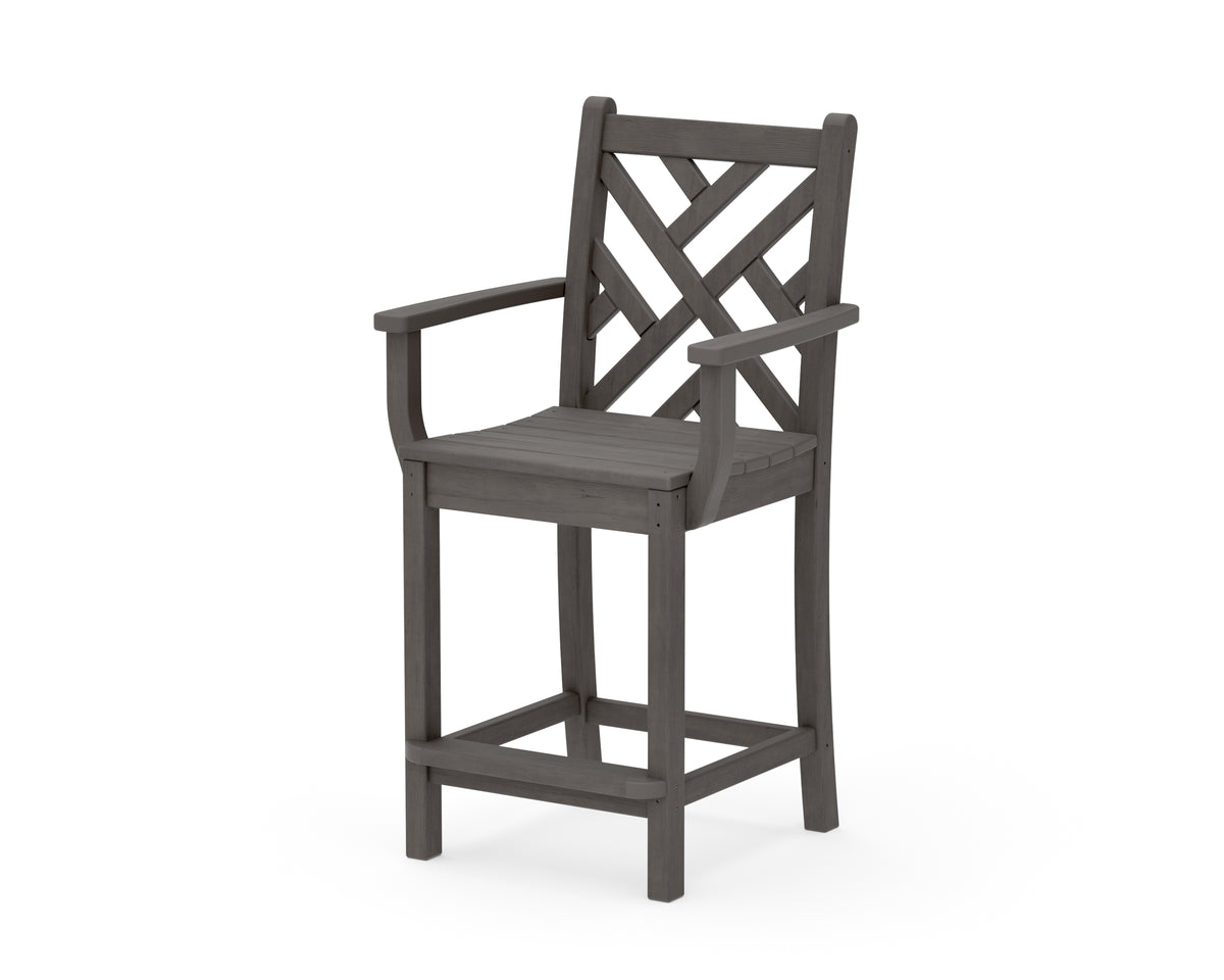 POLYWOOD Chippendale Counter Arm Chair in Driftwood