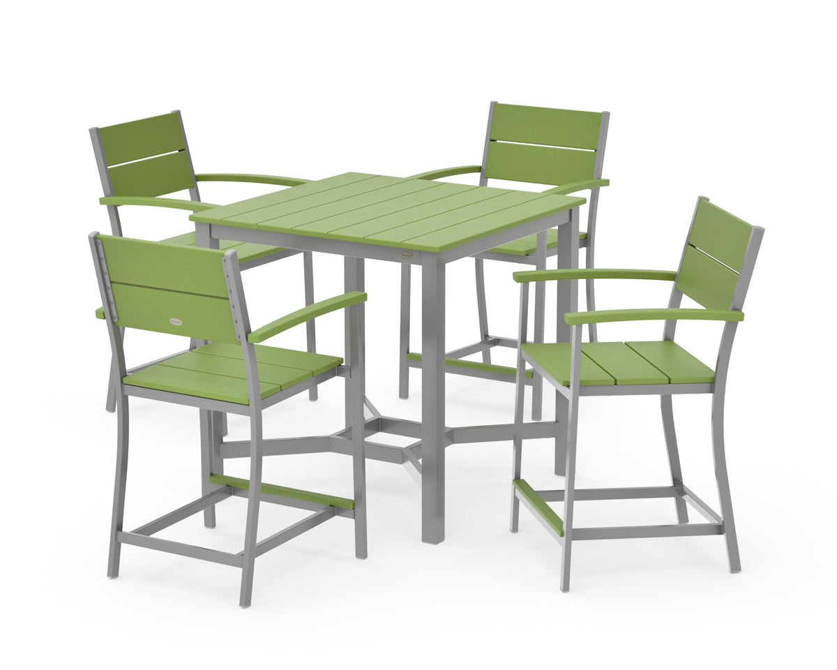 POLYWOOD Main Street 5-Piece Counter Set in Silver / Lime