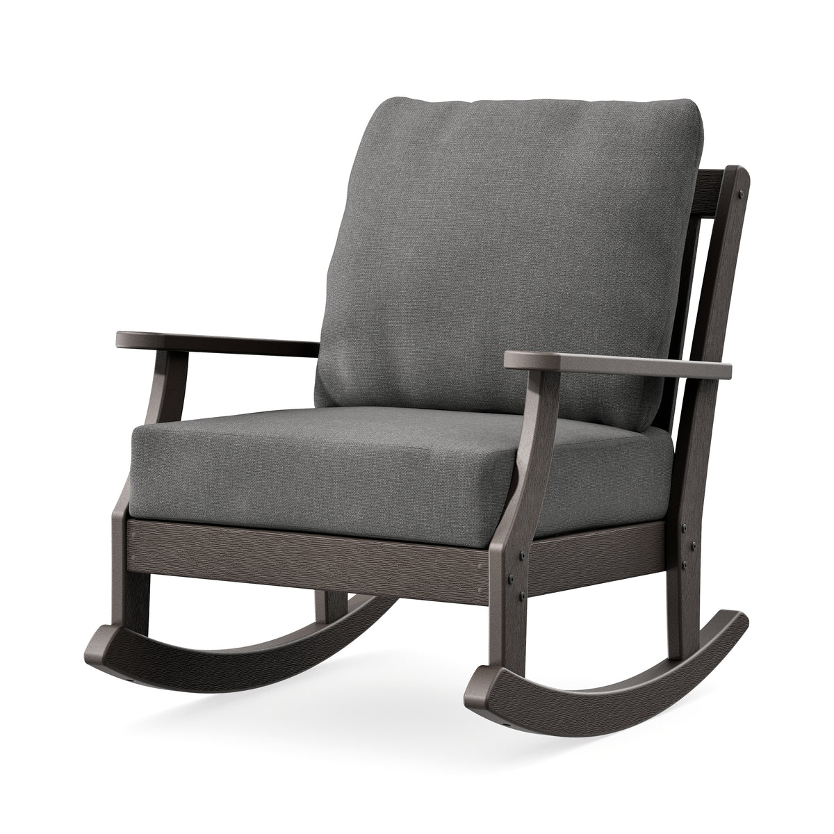 POLYWOOD Braxton Deep Seating Rocking Chair in Vintage Coffee / Ash Charcoal