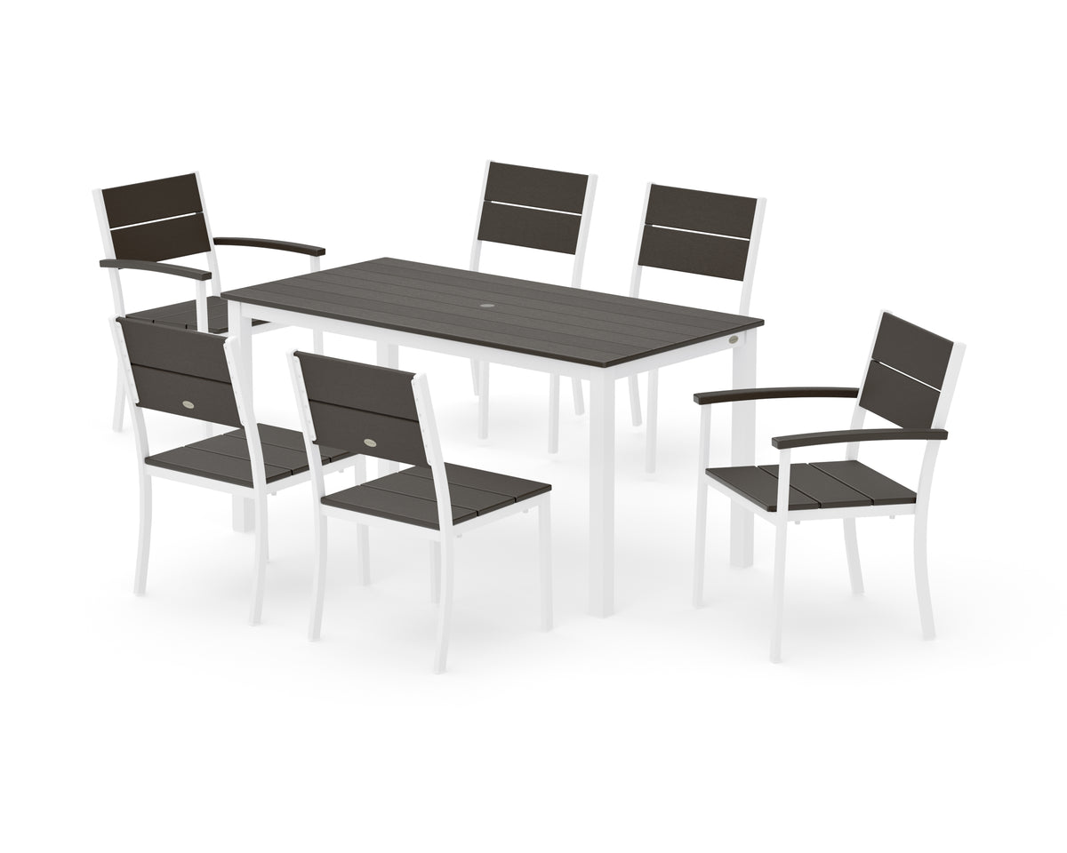 POLYWOOD Main Street 7-Piece Dining Set with Main Street 30 x 60 Dining Table in White / Vintage Coffee