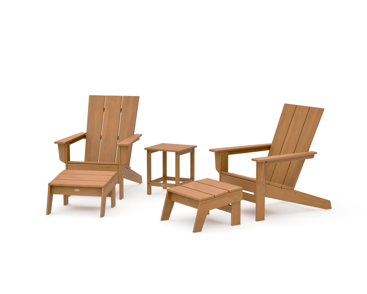 POLYWOOD 5-Piece Modern Studio Adirondack Set with Ottomans and Side Table in Natural