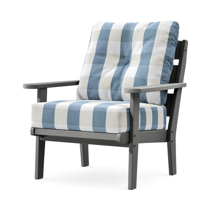 POLYWOOD Lakeside Deep Seating Chair in Slate Grey / Buffalo Plaid Sky Blue
