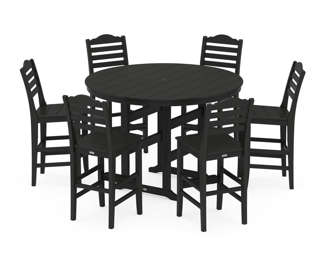 POLYWOOD Savannah 7-Piece Farmhouse Side Chair Round Bar Set in Black