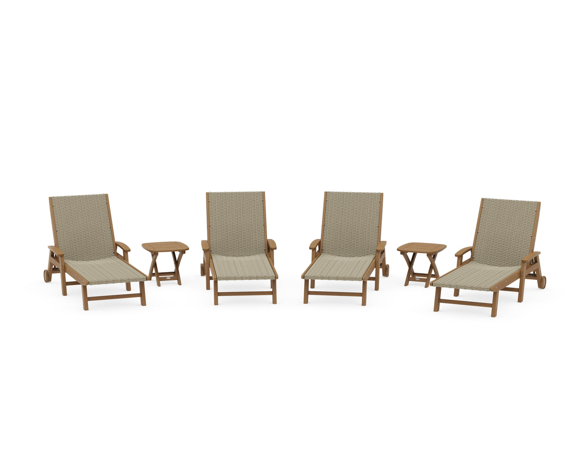 POLYWOOD 6-Piece Coastal Woven Chaise with Arms and Wheels Lounge Set in Natural / Dune Grass