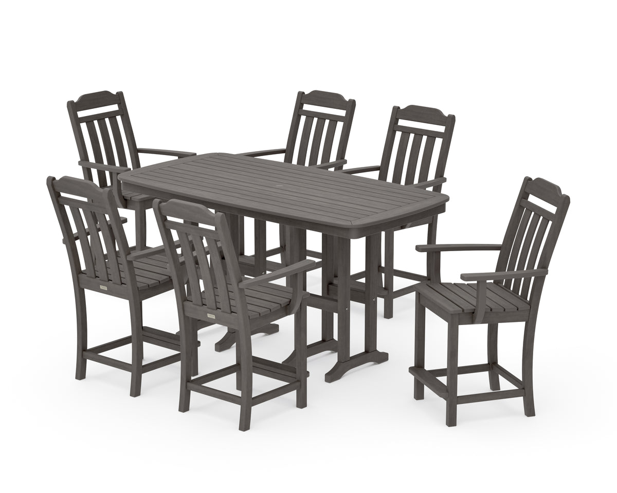 POLYWOOD Country Living Cottage Arm Chair 7-Piece Counter Set in Driftwood