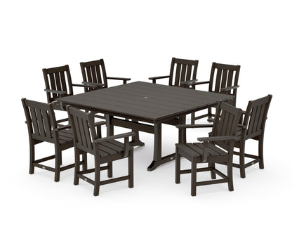 POLYWOOD Oxford 9-Piece Square Farmhouse Dining Set with Trestle Legs in Vintage Coffee