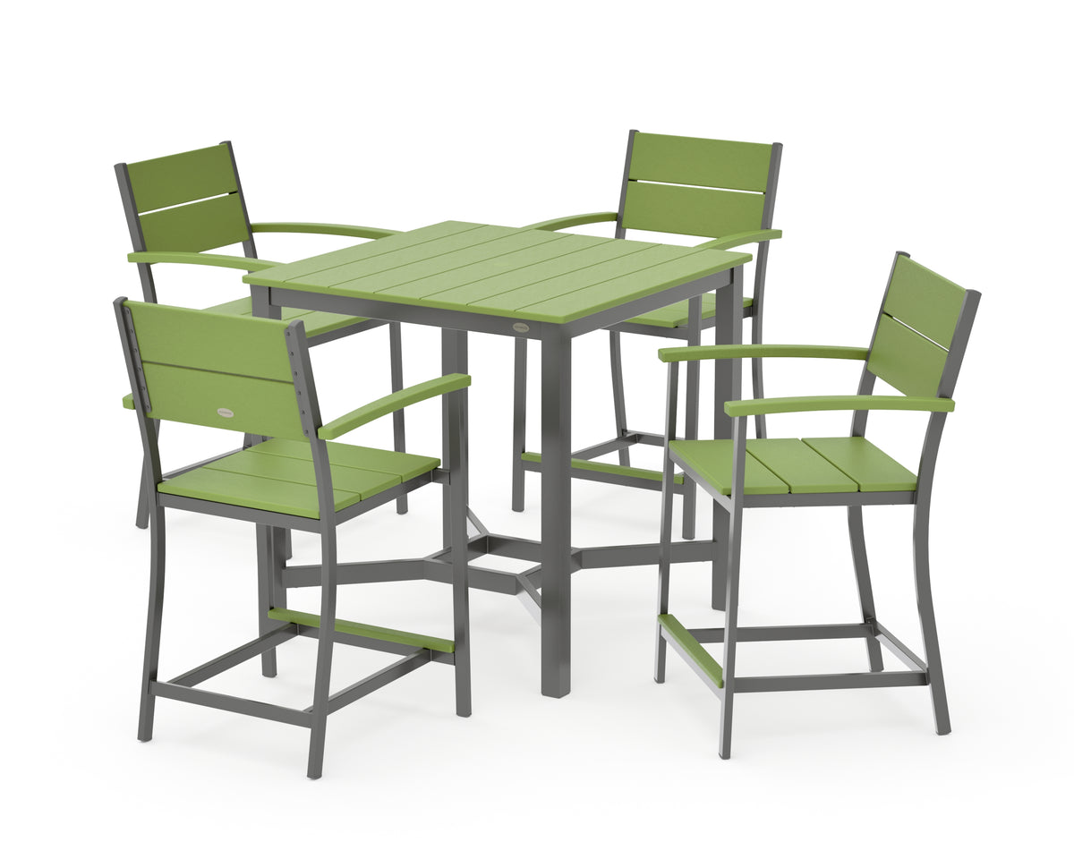POLYWOOD Main Street 5-Piece Counter Set in Charcoal / Lime