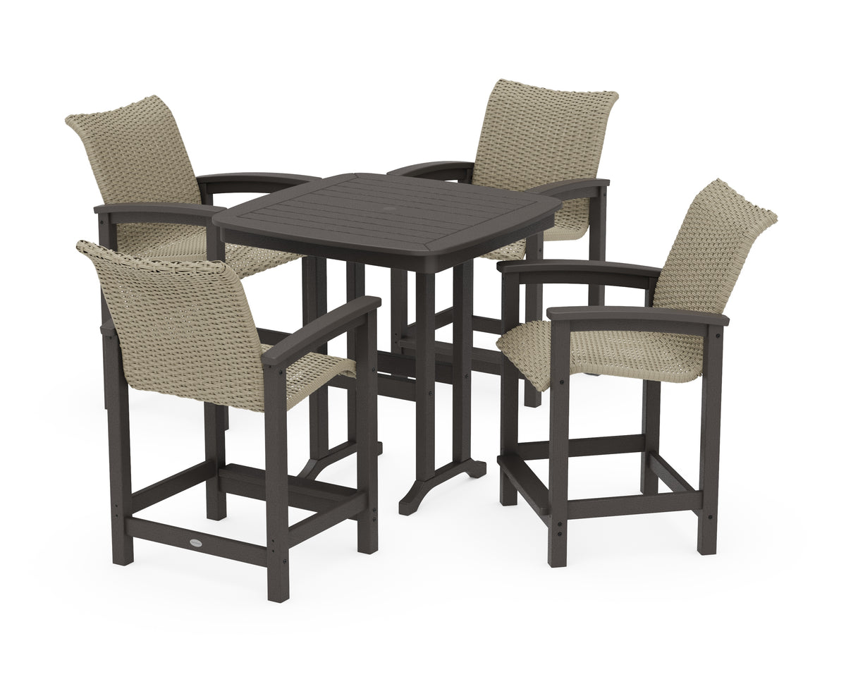 POLYWOOD Coastal Woven 5-Piece Counter Set in Vintage Coffee / Dune Grass
