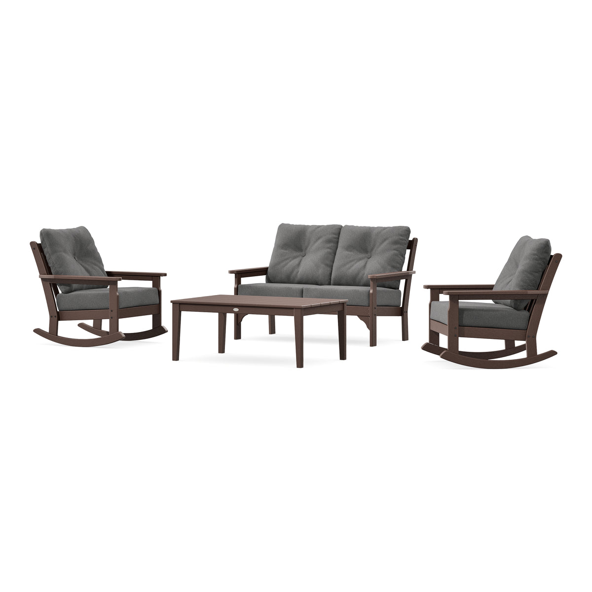 POLYWOOD Vineyard 4-Piece Deep Seating Rocking Chair Set in Mahogany