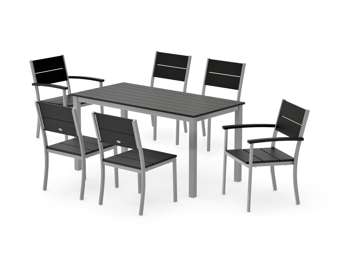 POLYWOOD Main Street 7-Piece Dining Set with Main Street 30 x 60 Dining Table in Silver / Black
