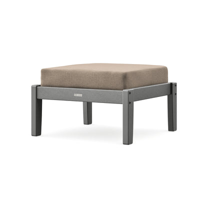 POLYWOOD Chinoiserie Deep Seating Ottoman in Slate Grey / Spiced Burlap