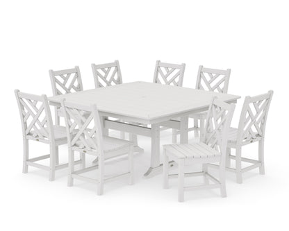POLYWOOD Chippendale 9-Piece Nautical Trestle Dining Set in Vintage White