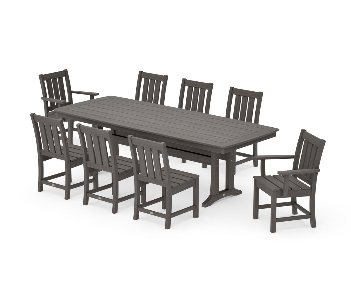 POLYWOOD Oxford 9-Piece Dining Set with Trestle Legs in Driftwood