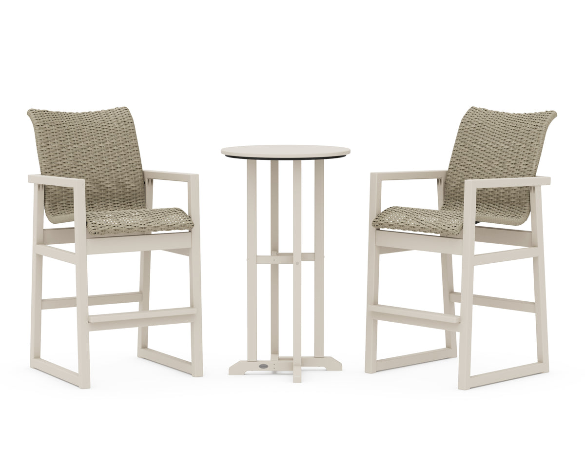 POLYWOOD EDGE Woven 3-Piece Farmhouse Bar Set in Sand / Dune Grass