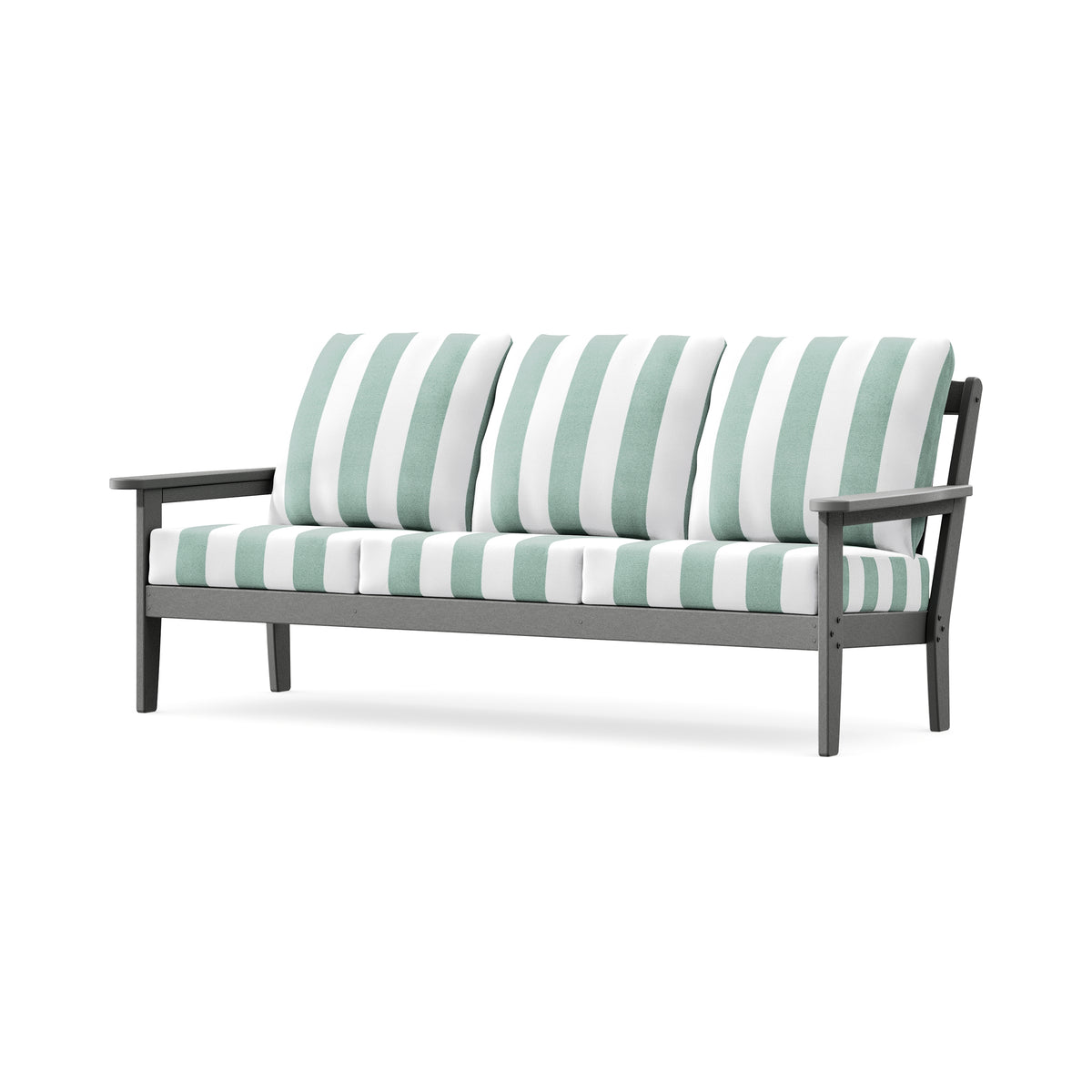 POLYWOOD Cottage Deep Seating Sofa in Slate Grey / Cabana Stripe Glacier Spa