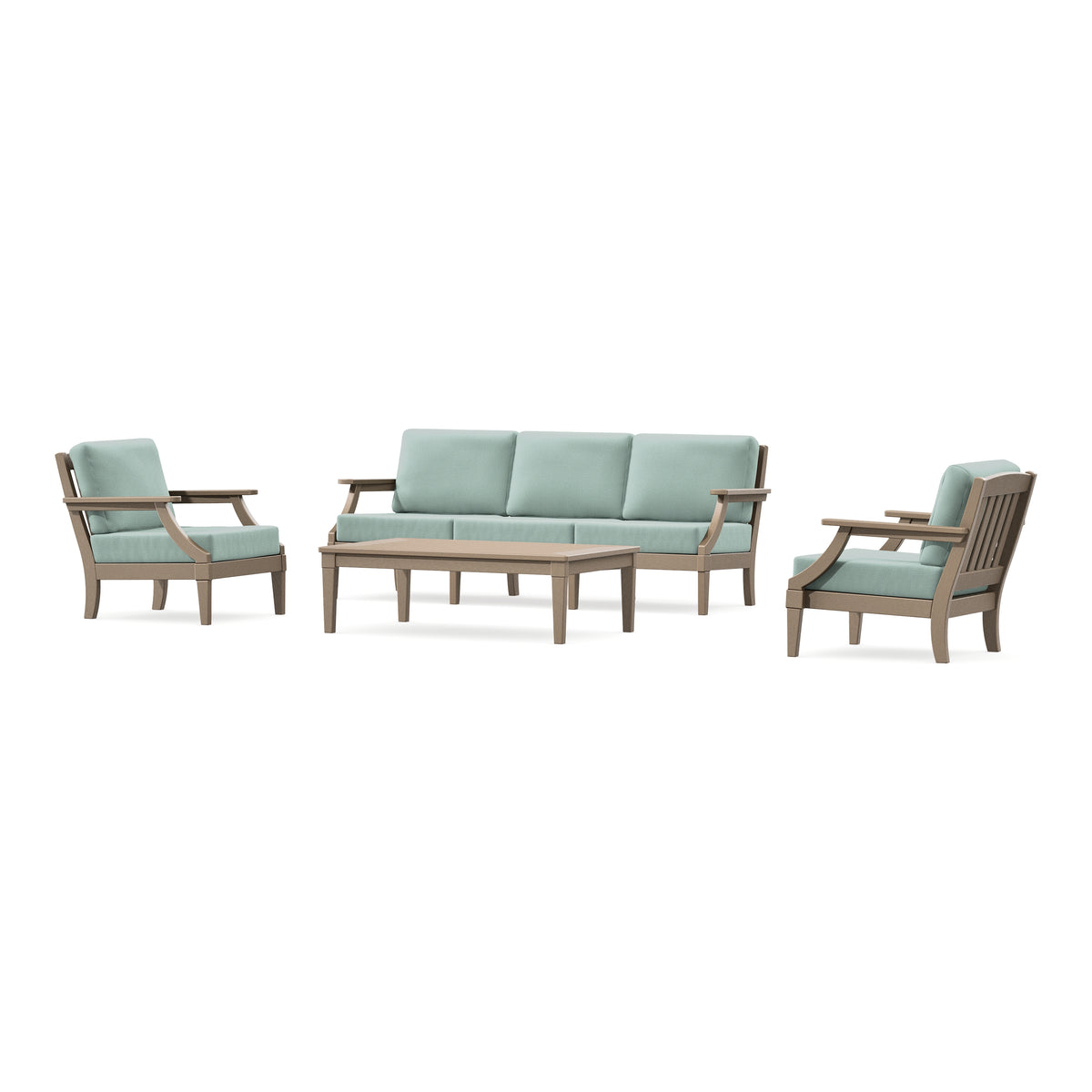 POLYWOOD PW Designer Series Estate 4-Piece Lounge Sofa Set in Vintage Sahara / Spa