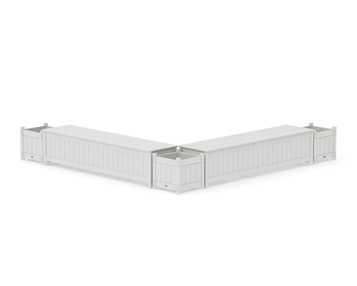 POLYWOOD 72" Vineyard L-Shaped Planter Storage Bench Corner Set in Vintage White