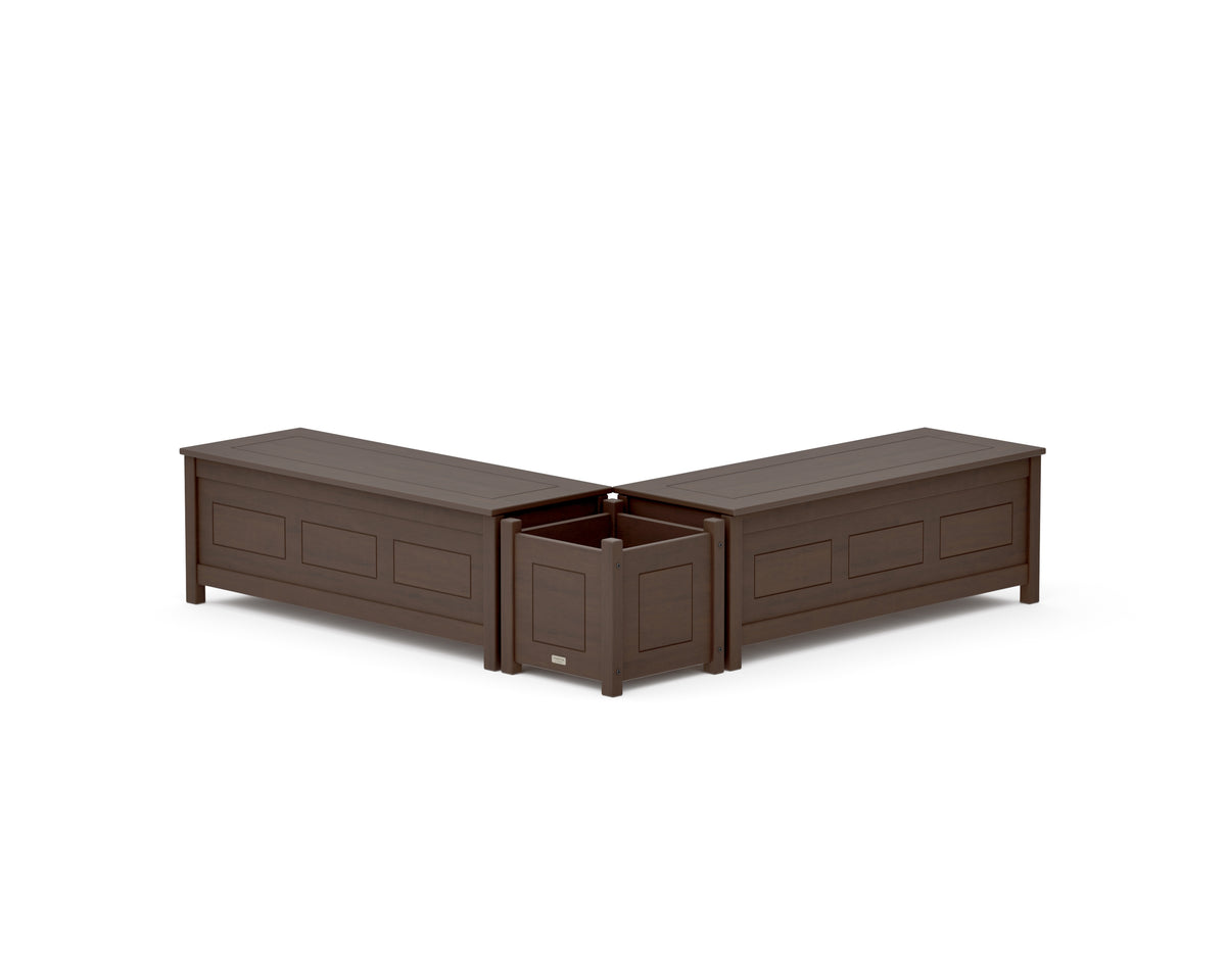 POLYWOOD 48" Country Living L-Shaped Planter Storage Bench Set in Kona