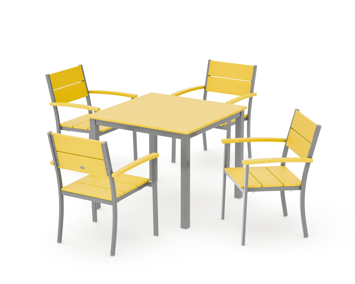 POLYWOOD Main Street 5-Piece Dining Set with Main Street 36" x 36" Dining Table in Silver / Lemon