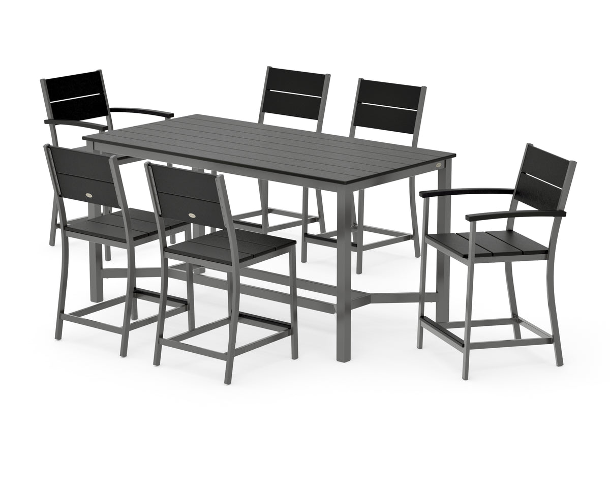 POLYWOOD Main Street 7-Piece Counter Set in Charcoal / Black