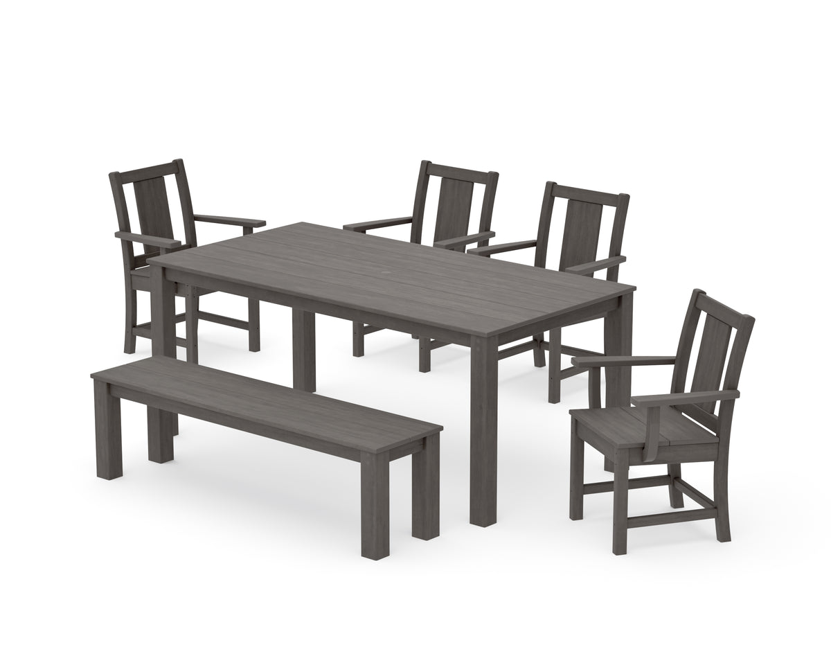 POLYWOOD Prairie 6-Piece Parsons Dining Set with Bench in Driftwood