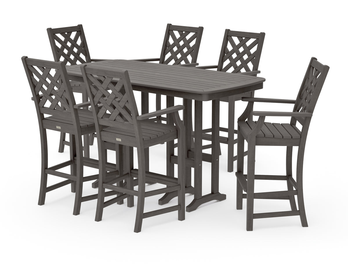POLYWOOD Country Living Wovendale Arm Chair 7-Piece Bar Set in Driftwood