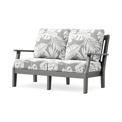 POLYWOOD Chinoiserie Deep Seating Loveseat in Slate Grey / Leaf Grey Mist