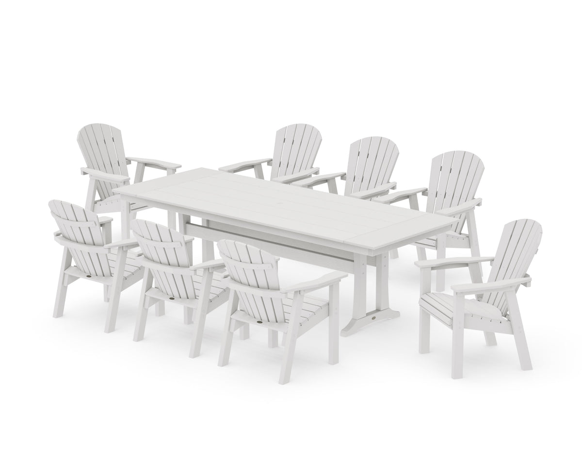 POLYWOOD Seashell 9-Piece Farmhouse Dining Set with Trestle Legs in Vintage White