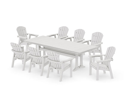 POLYWOOD Seashell 9-Piece Farmhouse Dining Set with Trestle Legs in Vintage White