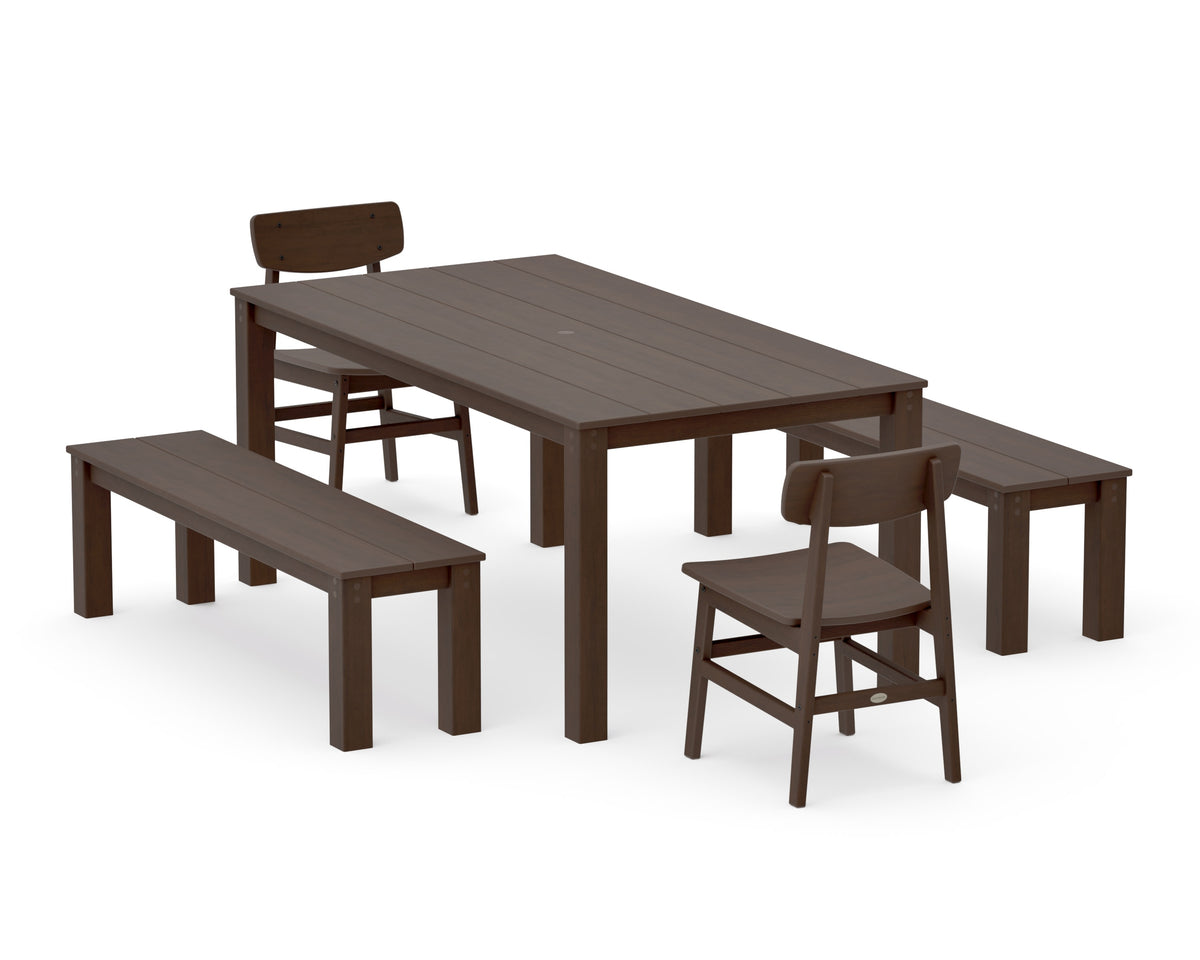 POLYWOOD Modern Studio Urban Chair 5-Piece Parsons Dining Set with Benches - 38" x 72" Table in Kona