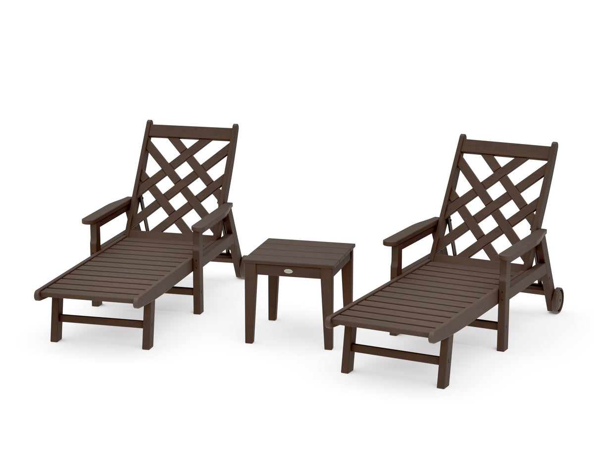 POLYWOOD Wovendale 3-Piece Chaise Set with Arms and Wheels in Kona