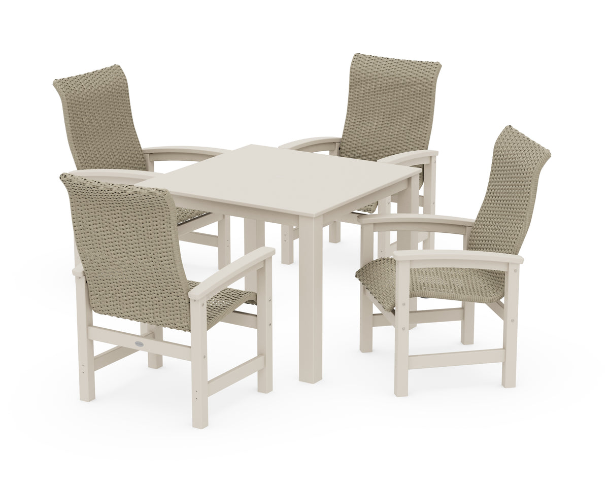 POLYWOOD Coastal Woven High-Back 5-Piece Parsons Dining Set in Sand / Dune Grass