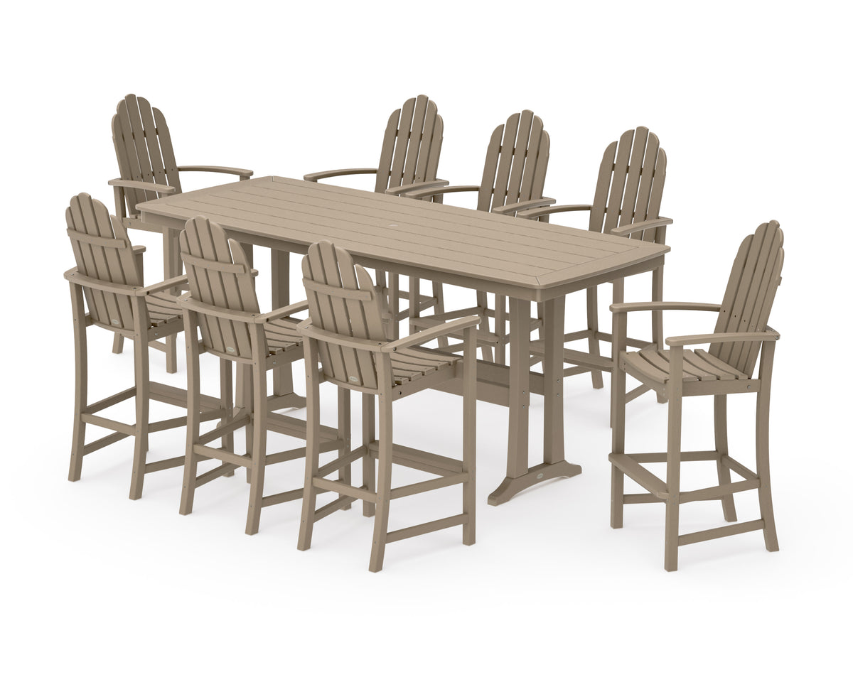 POLYWOOD Classic Adirondack 9-Piece Bar Set with Trestle Legs in Vintage Sahara