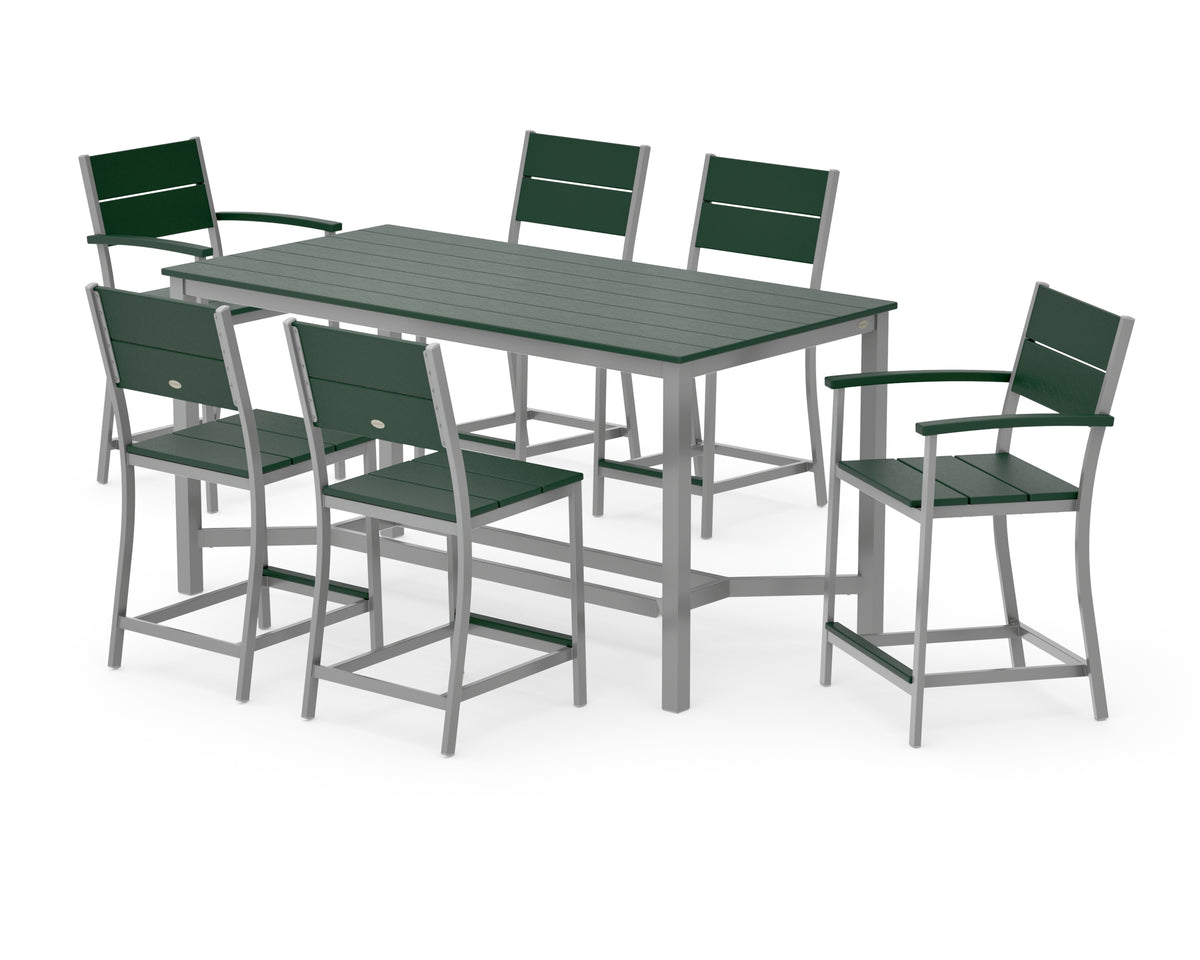 POLYWOOD Main Street 7-Piece Counter Set in Silver / Green