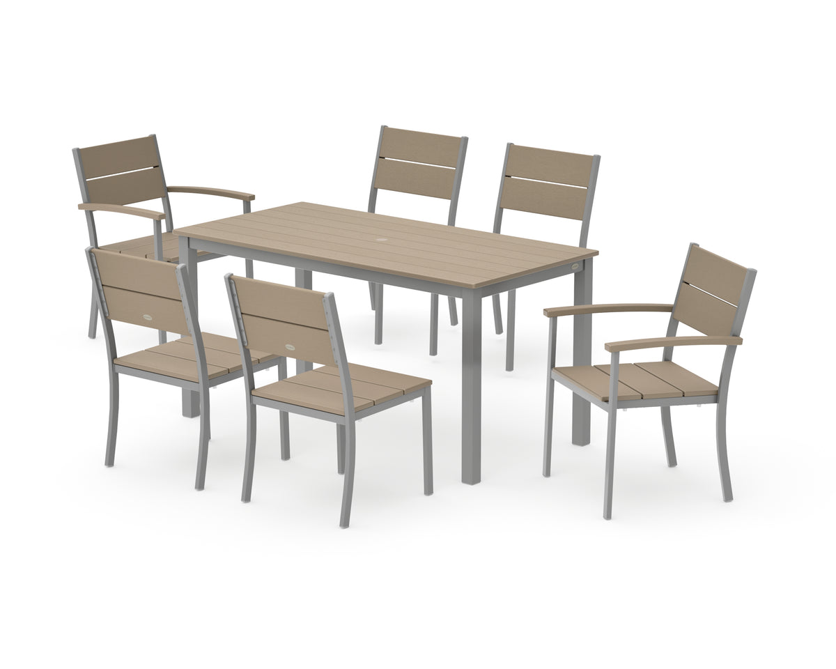 POLYWOOD Main Street 7-Piece Dining Set with Main Street 30 x 60 Dining Table in Silver / Vintage Sahara