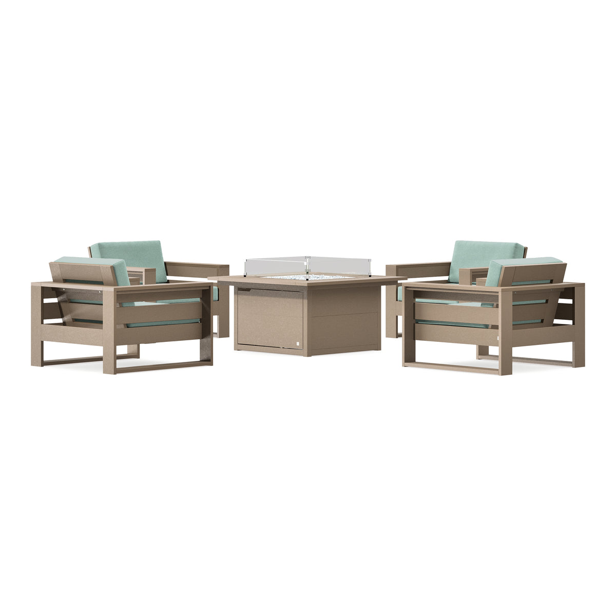 POLYWOOD PW Designer Series Latitude 5-Piece Lounge Fire Table Set in Vintage Sahara / Glacier Spa