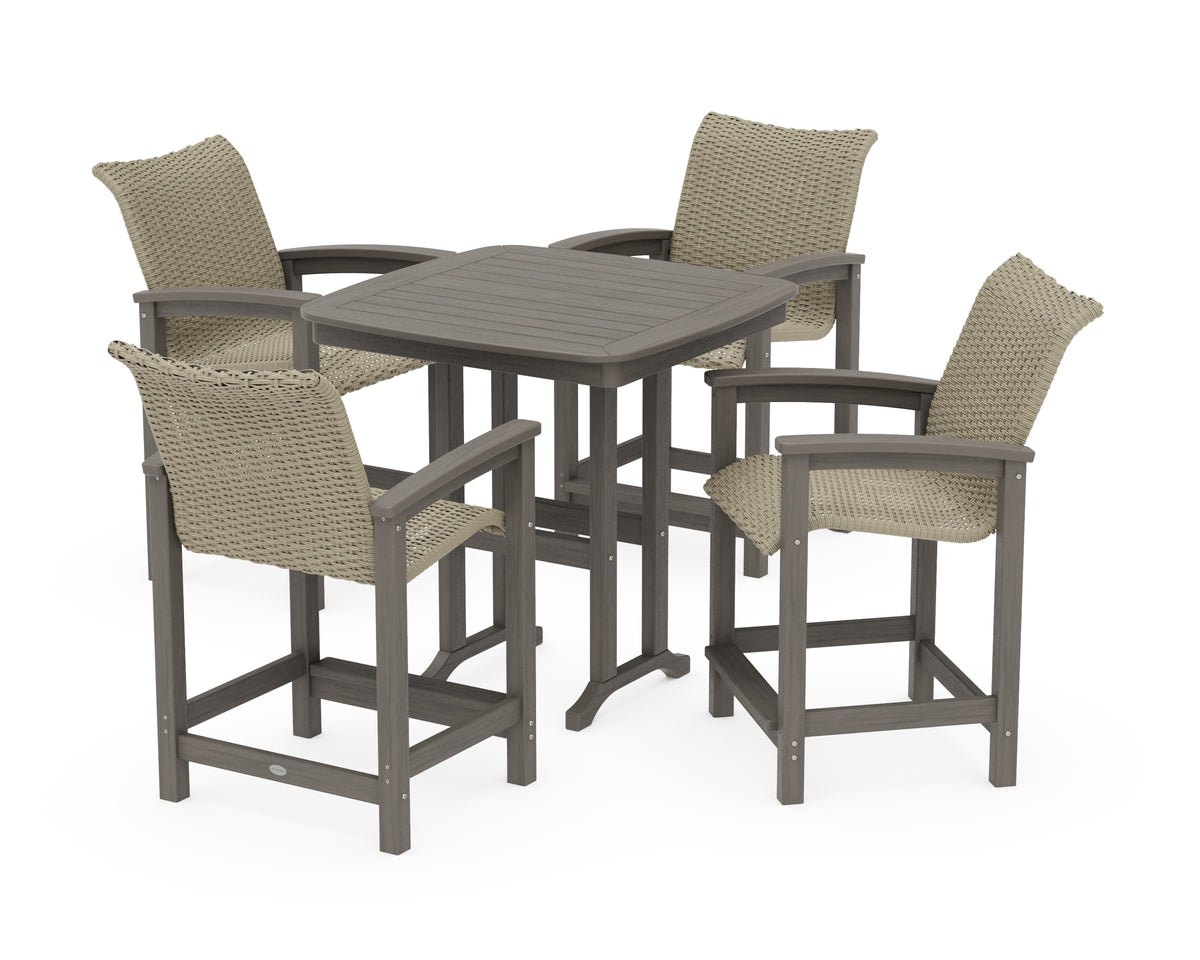 POLYWOOD Coastal Woven 5-Piece Counter Set in Driftwood / Dune Grass