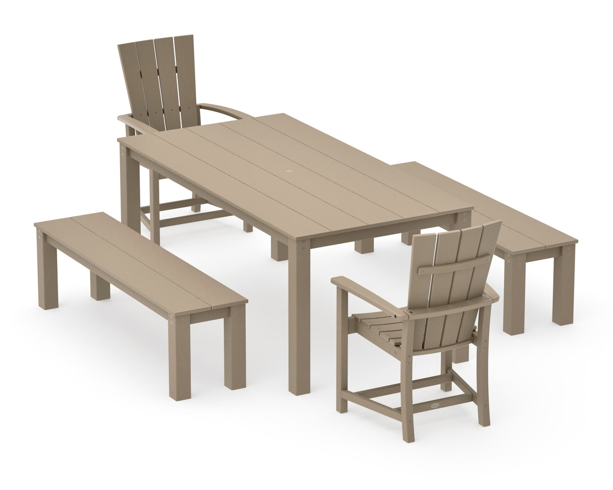 POLYWOOD Quattro 5-Piece Parsons Dining Set with Benches in Vintage Sahara