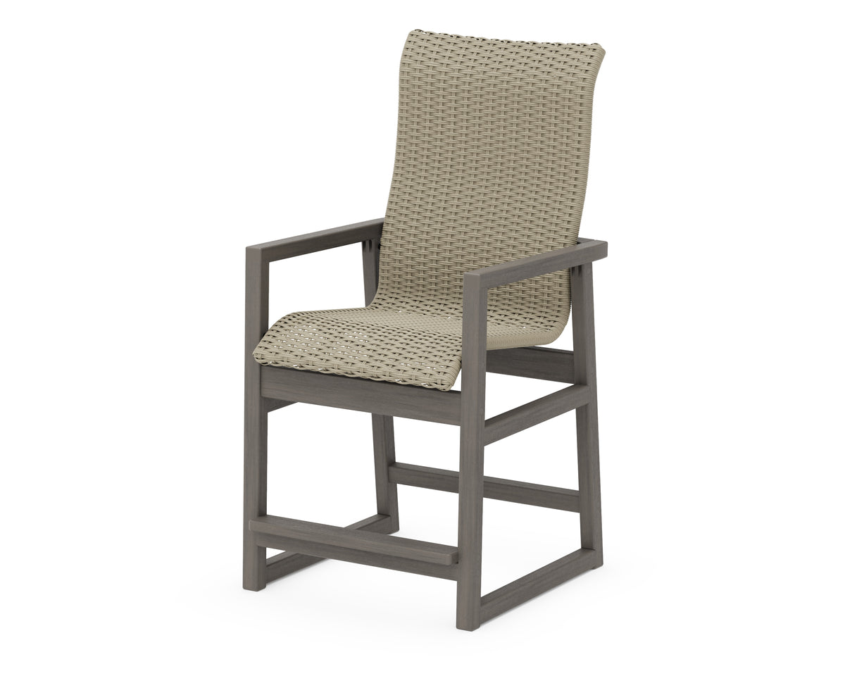 POLYWOOD EDGE Woven High-Back Counter Arm Chair in Driftwood / Dune Grass