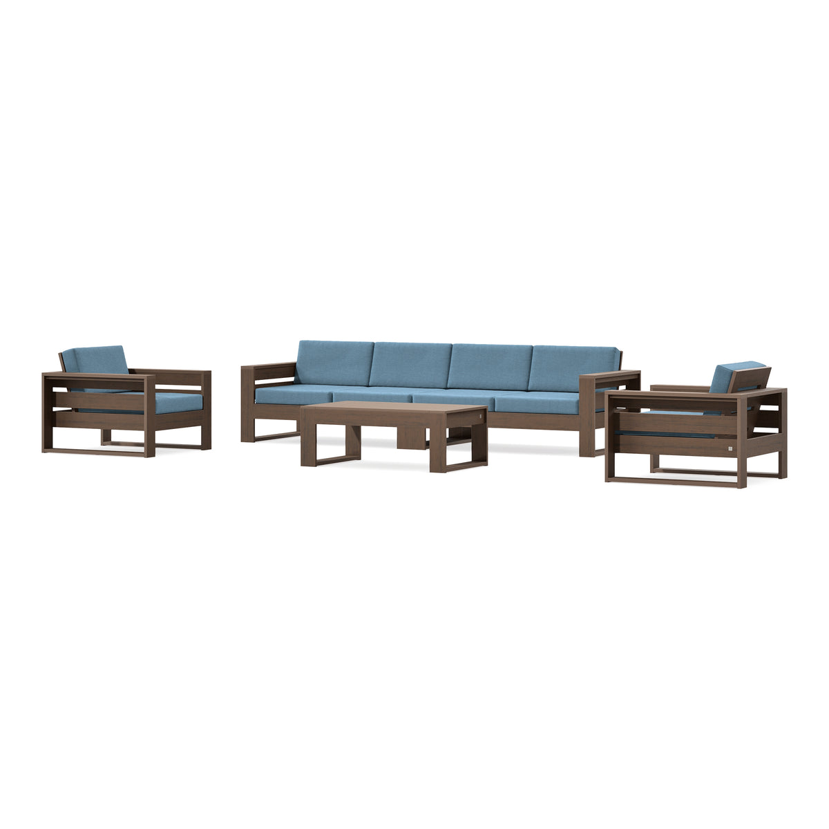 POLYWOOD PW Designer Series Latitude 5-Piece Lounge Sofa Set in Kona / Sky Blue
